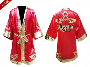 Kanong Custom Red Kids Boxing Robe : Red Lai Thai